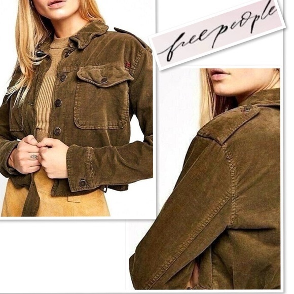 Free People Everlyn Velvet Cotton Blend Cropped Jacket in Moss/Dark Olive Size S - Picture 3 of 13